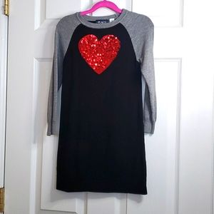 Girls Black&gray Sweater dress with Sequin Heart